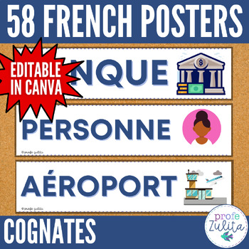 Preview of French Classroom Decor - 58 Cognate Posters les mots apparentés Word Wall