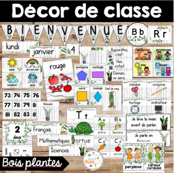 Preview of French Classroom Decor Bundle - Décor de classe - Bois plantes - Farmhouse