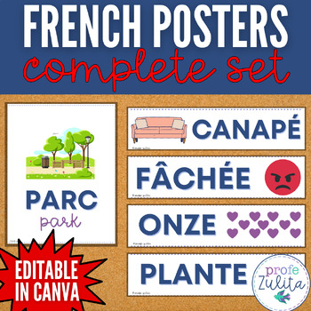 Preview of French Classroom Decor Poster + Word Wall Complete Bundle - 20 sets