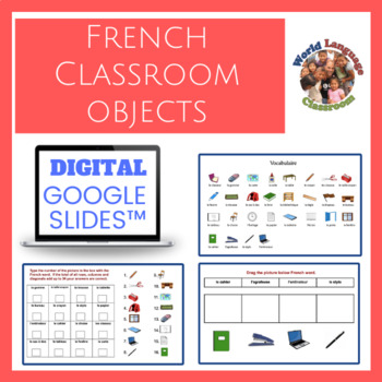 Preview of French Classroom Objects Digital, Google Slides™ Vocabulary Activities