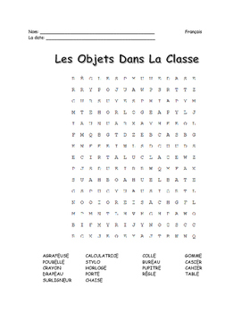 Les Fournitures Scolaires / French School Supplies Vocabulary and Wordsearch