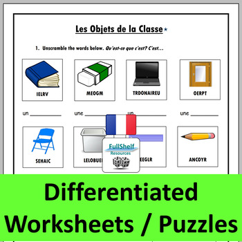 SCHOOL Items VOCABULARY FRENCH Worksheetteaching Resources -  Israel