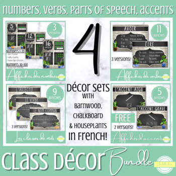 Preview of French Classroom décor poster bundle: verbs, numbers, parts of speech, accents