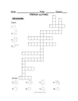French Clothes PUZZLES WORKSHEETS Crossword Matching Word search
