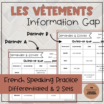 Preview of French Clothes Speaking - Les Vêtements Info Gap - Partner Practice Activity