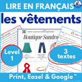 French Clothing 3 Beginner Reading Passages & Questions le