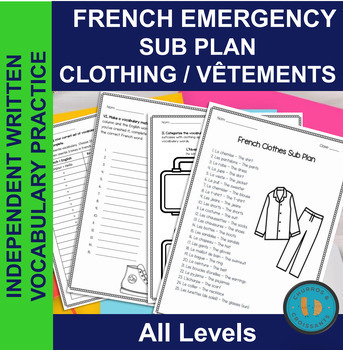 Preview of French Clothing/Les Vêtements Vocabulary Activities/Practice/Emergency Sub!