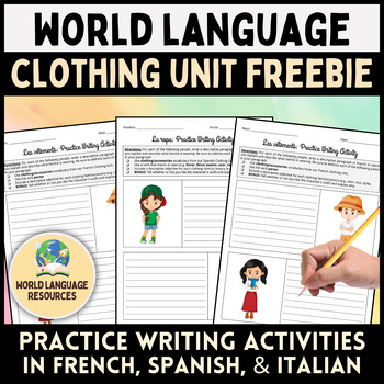Preview of World Language Clothing Unit Freebie - Writing Practice French, Spanish, Italian