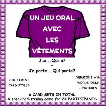 Preview of French Clothing Vocabulary Game (Les vêtements) - Le cercle magique J'ai Qui a?