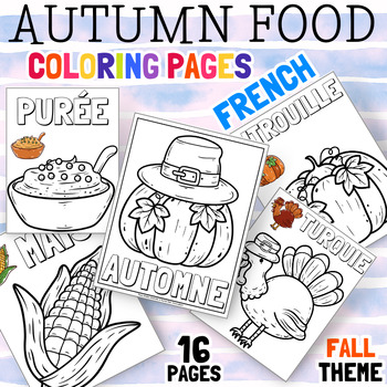 Preview of French Coloring Pages Autumn leaves | Pumpkin Fall theme Printable Coloring Book