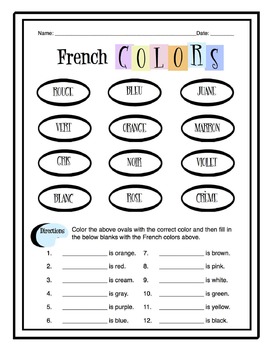 french colors worksheet packet by sunny side up resources tpt