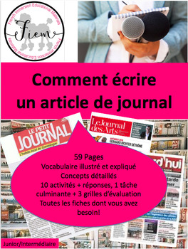 Preview of French: Comment écrire un article de journal, concepts, activités, 3 rubriques