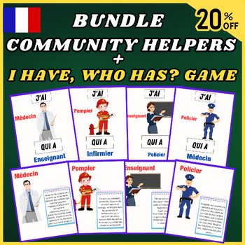 Preview of French Community Helpers Social Studies Bundle, I Have, Who Has? Game-Profession