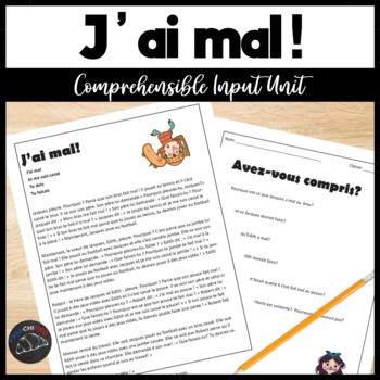 Preview of French Comprehensible Input Lesson | J'ai Mal! reading & activities