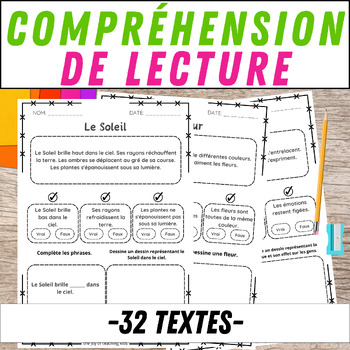 Preview of French Compréhension de lecture, passages et questions pour la première et deuxi
