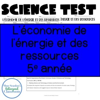 Preview of French Conservation of Energy Test L’économie de l'énergie et des ressources