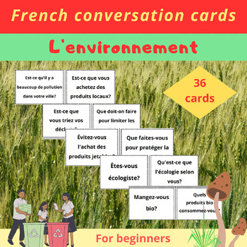 Preview of French Conversation Cards for Beginners | L'environnement | June Speaking Cards
