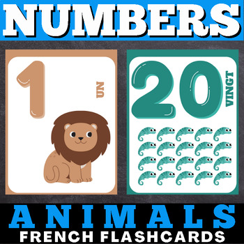 Preview of French Counting 1-20 Flashcards : Animal Kingdom Illustrations K-Prek