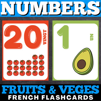 Preview of French Counting 1-20 Flashcards : Fruits and Vegetables Illustrations K-Prek