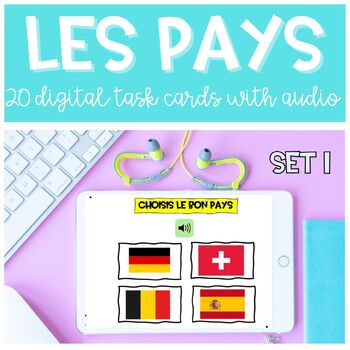 Preview of Countries in French with audio | Flags | BOOM CARDS Les Pays et drapeaux SET 1