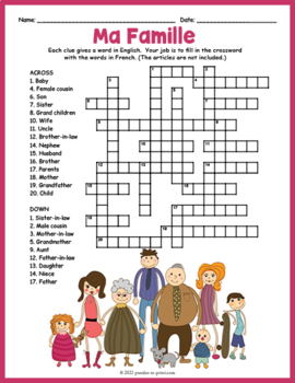 French Family Vocabulary Crossword Puzzle: La Famille by Puzzles to Print