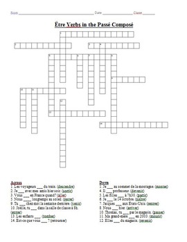 Passe Compose Crossword Puzzle Worksheets Teaching Resources Tpt