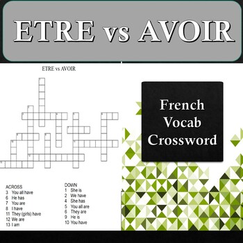 French Crossword Worksheet: ETRE vs AVOIR by Nicole French Teacher in Texas