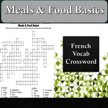 French Crossword Worksheet: Meals and Food Intro TPT