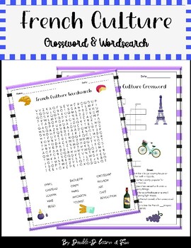 Preview of French Culture Crossword & Wordsearch 3-5 Social Studies Vocabulary MorningWork