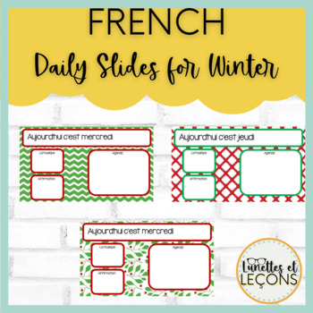 Preview of French Daily Agenda Slides Templates for Winter