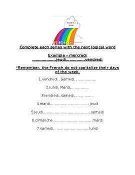 Preview of French Days of the Week - Jours de la Semaine Worksheet