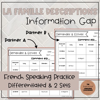 Preview of French Descriptions Speaking Activity - La Famille Info Gap - Partner Practice