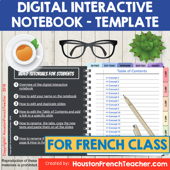 Digital Interactive Notebook Template for French Class