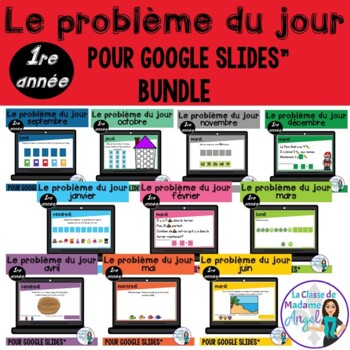 Preview of French Digital Math Problem of the Day for Google Classroom™ Grade 1 BUNDLE