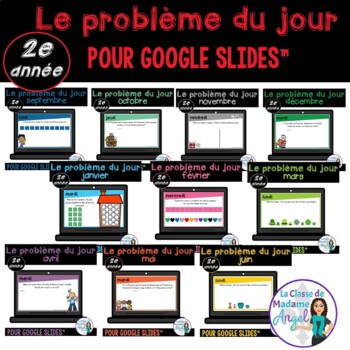 Preview of French Digital Math Problem of the Day for Google Classroom™ Grade 2 BUNDLE