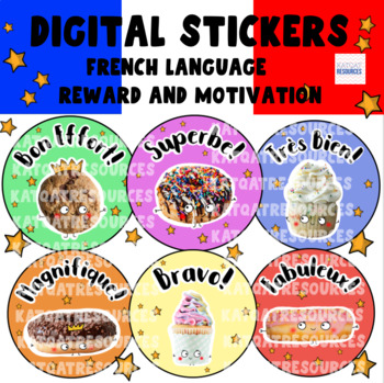 Preview of French Digital Motivational Reward Stickers - Cute Desserts