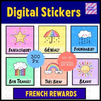 Preview of French Digital Motivational Reward Stickers For SeeSaw™️ or Google™️