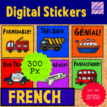 Preview of French Digital Motivational Reward Stickers Transportation Theme 0054