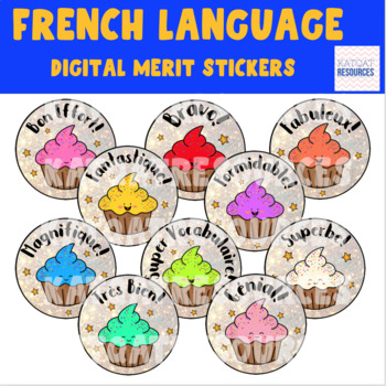Preview of French Digital Stickers  Motivational Reward For Distance Online Learning