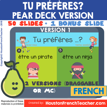 Preview of French Digital Would you rather Tu preferes - Google Slides Peardeck