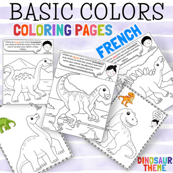 Preview of French Dinosaurs Theme | Basic Colors | Coloring Pages | Outlines worksheets