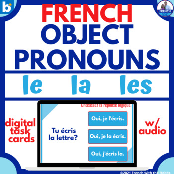 Preview of French Direct Object Pronouns Boom Learning™ Digital Task Cards le la les