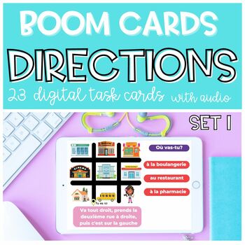 Preview of Directions In French - in Town BOOM CARDS | En ville | DELF Digital Learning