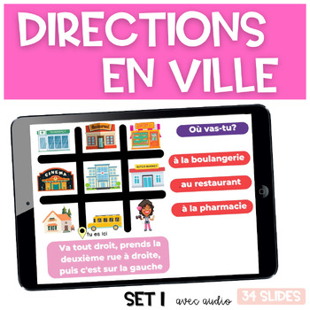 Preview of French Directions in Town GOOGLE SLIDES Les directions En ville SET 1