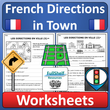 Preview of French Directions in Town Les Directions en Ville Worksheets and Puzzles NO PREP