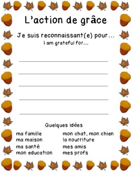 Preview of French Do-Now: Thanksgiving, Action de grâce
