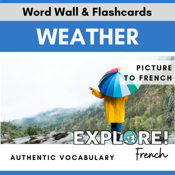 Preview of French | EDITABLE Weather Word Wall & Vocabulary Flashcards