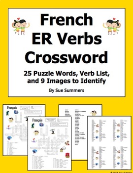 Preview of French ER Verbs Crossword Puzzle, Image IDs, and Verb Lists