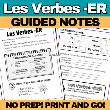 Preview of French ER Verbs Guided Notes Intro to French ER Verbs Present Tense