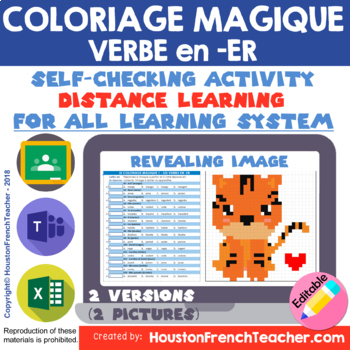 Preview of Digital French Pixel Art - ER VERBS-Mystery Picture Magic Picture (2 PIXEL ARTS)